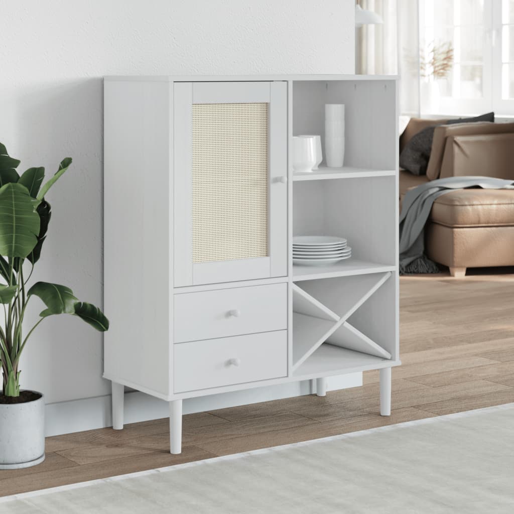 Högskåp Senja Rottinglook 90X40X112 Cm Massiv Furu