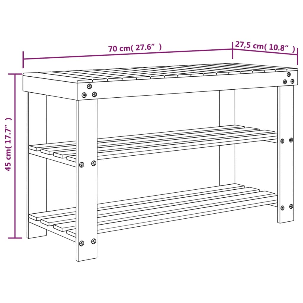 Skohylla 3-Hyllor 70X27,5X45 Cm Bambu