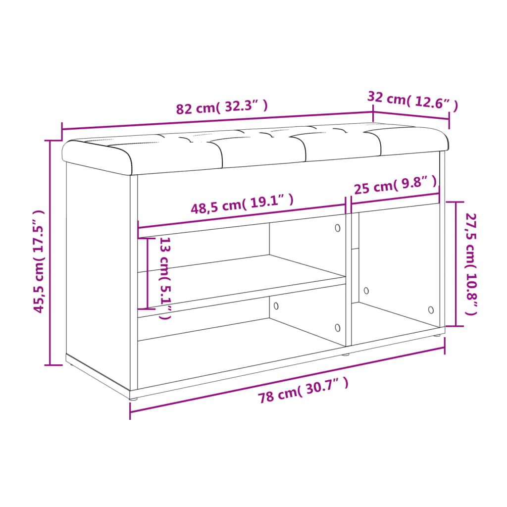 Skobänk 82X32X45,5 Cm Konstruerat Trä