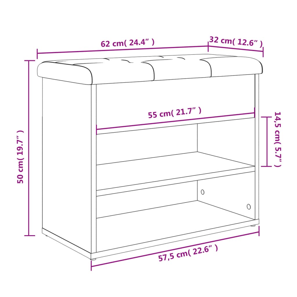 Skobänk Sonoma-Ek 62X32X50 Cm Konstruerat Trä