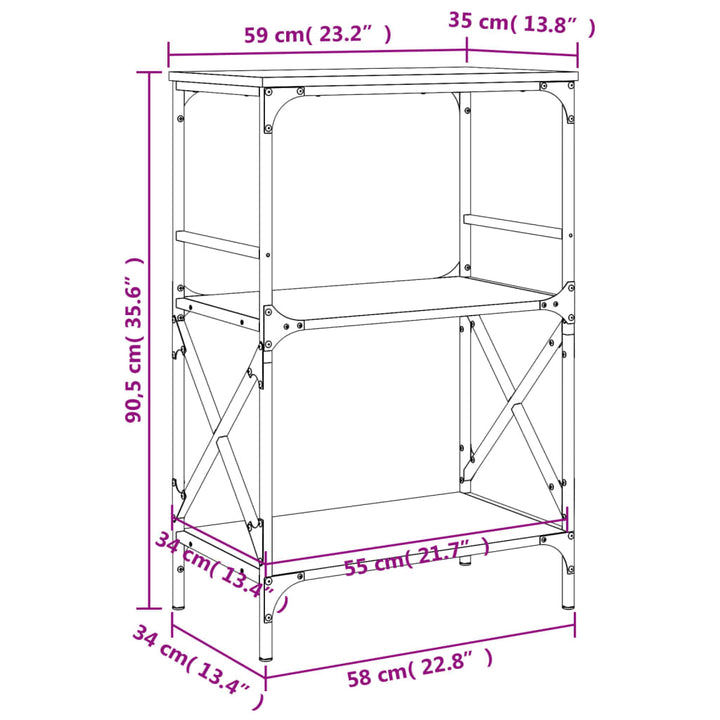 Bokhylla 3 Hyllplan 59X35X90,5 Cm Konstruerat Trä