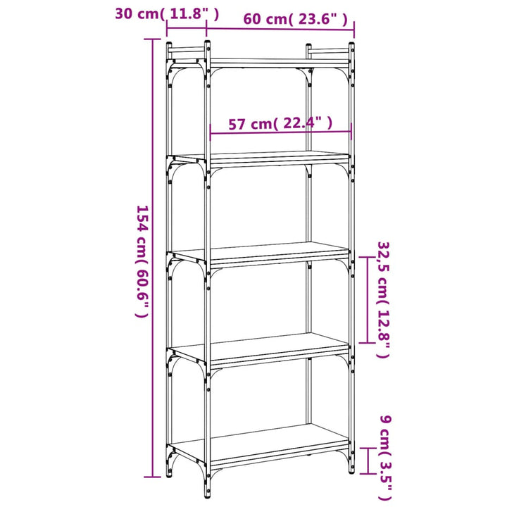 Bokhylla 5 Hyllplan 60X30X Konstruerat Trä
