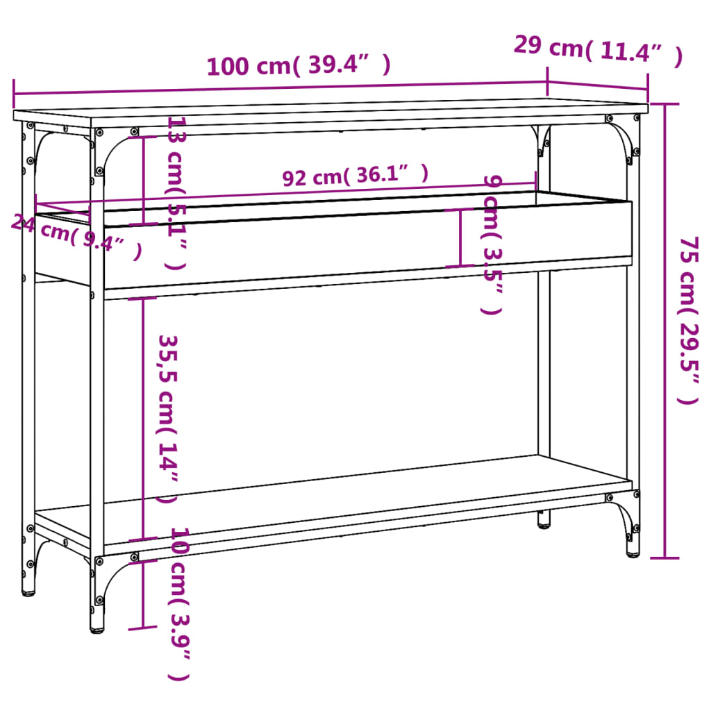 Avlastningsbord Med Hylla 100X29X75 Cm