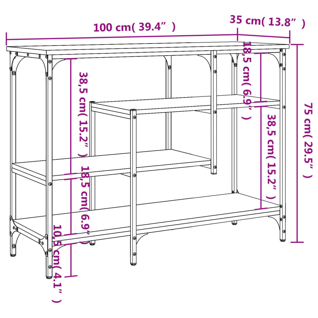 Konsolbord Med Hyllor Sonoma-Ek 100X35X75 Cm