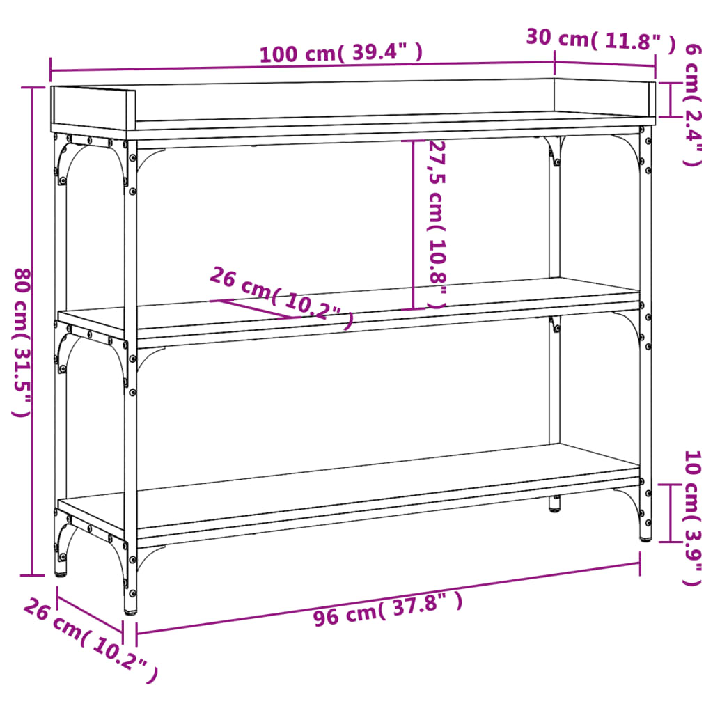 Konsolbord Med Hyllor Sonoma-Ek 100X30X80 Cm