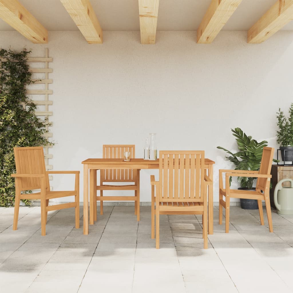 Matgrupp För Trädgården 5 Delar Massiv Teak
