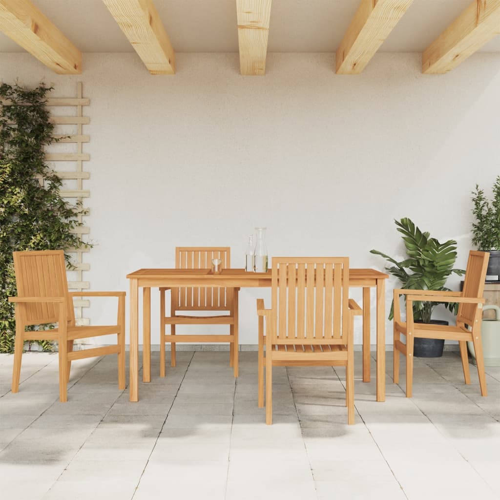 Matgrupp För Trädgården 5 Delar Massiv Teak