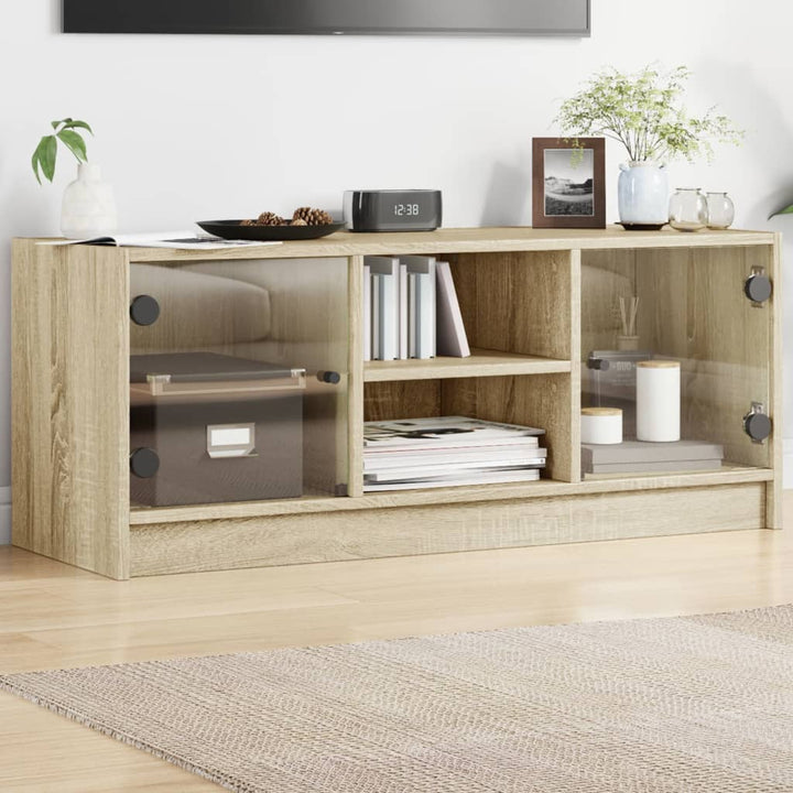 Tv-Bänk Med Glasdörrar 102X37X42 Cm
