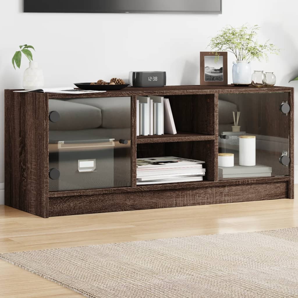 Tv-Bänk Med Glasdörrar 102X37X42 Cm