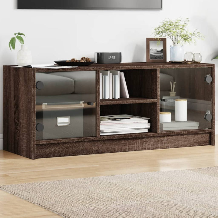 Tv-Bänk Med Glasdörrar 102X37X42 Cm