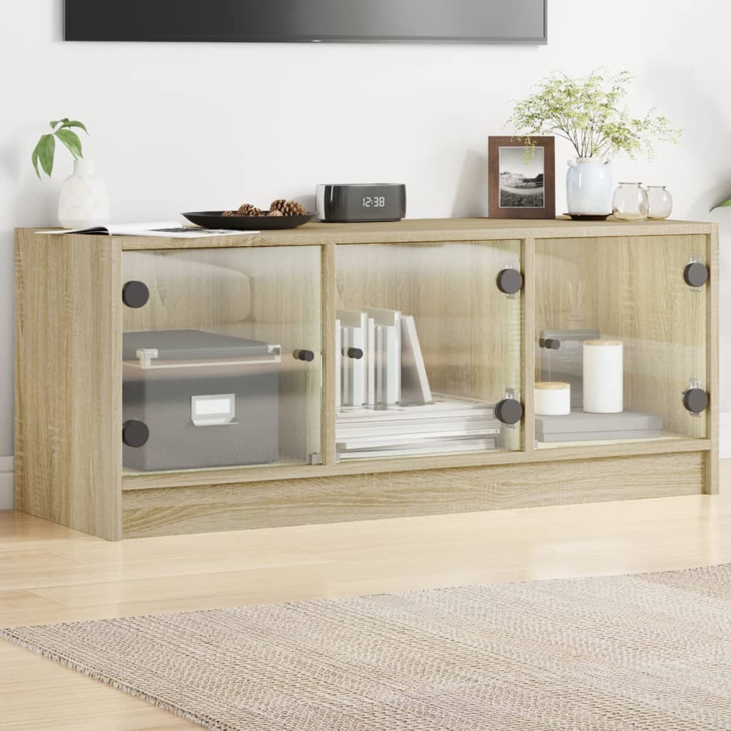 Tv-Bänk Med Glasdörrar 102X37X42 Cm