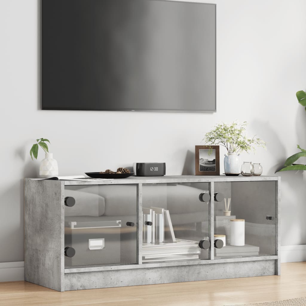 Tv-Bänk Med Glasdörrar 102X37X42 Cm