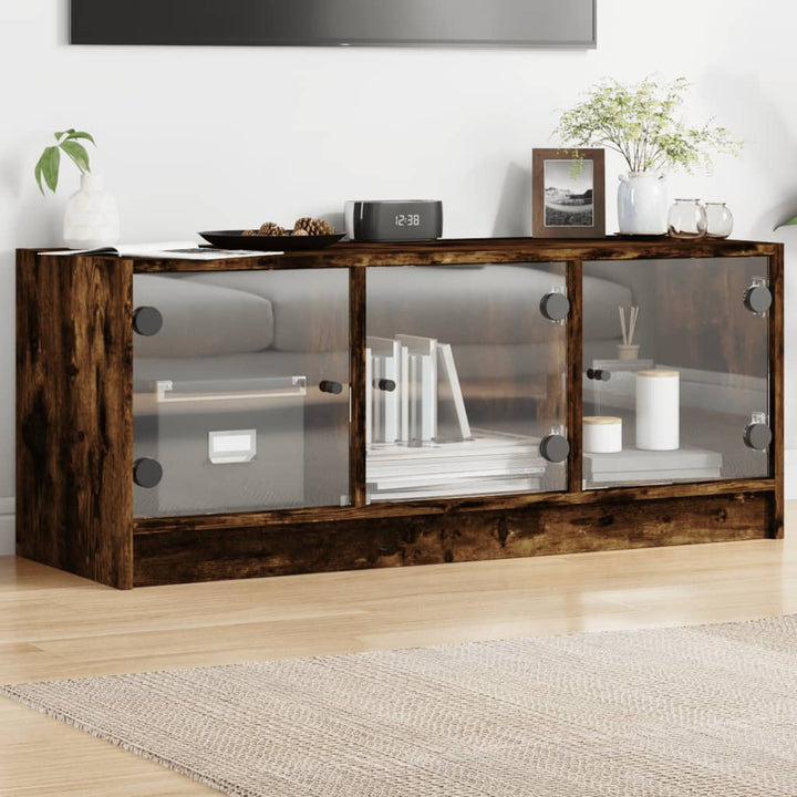 Tv-Bänk Med Glasdörrar 102X37X42 Cm