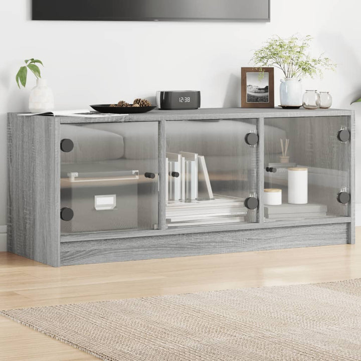 Tv-Bänk Med Glasdörrar 102X37X42 Cm