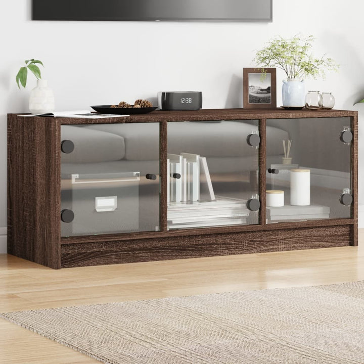 Tv-Bänk Med Glasdörrar 102X37X42 Cm
