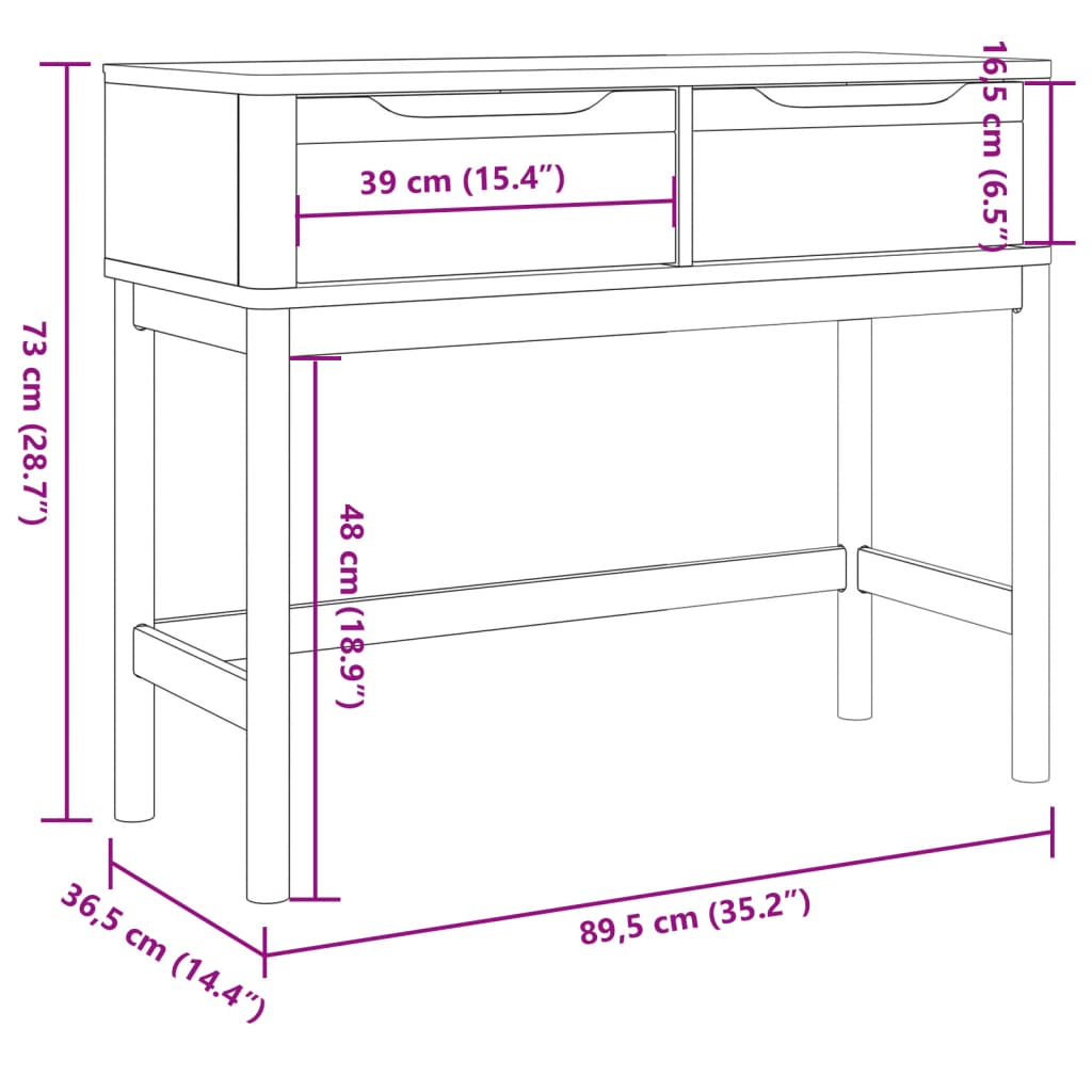 Konsolbord Floro 89,5X36,5X73 Cm Massiv Furu