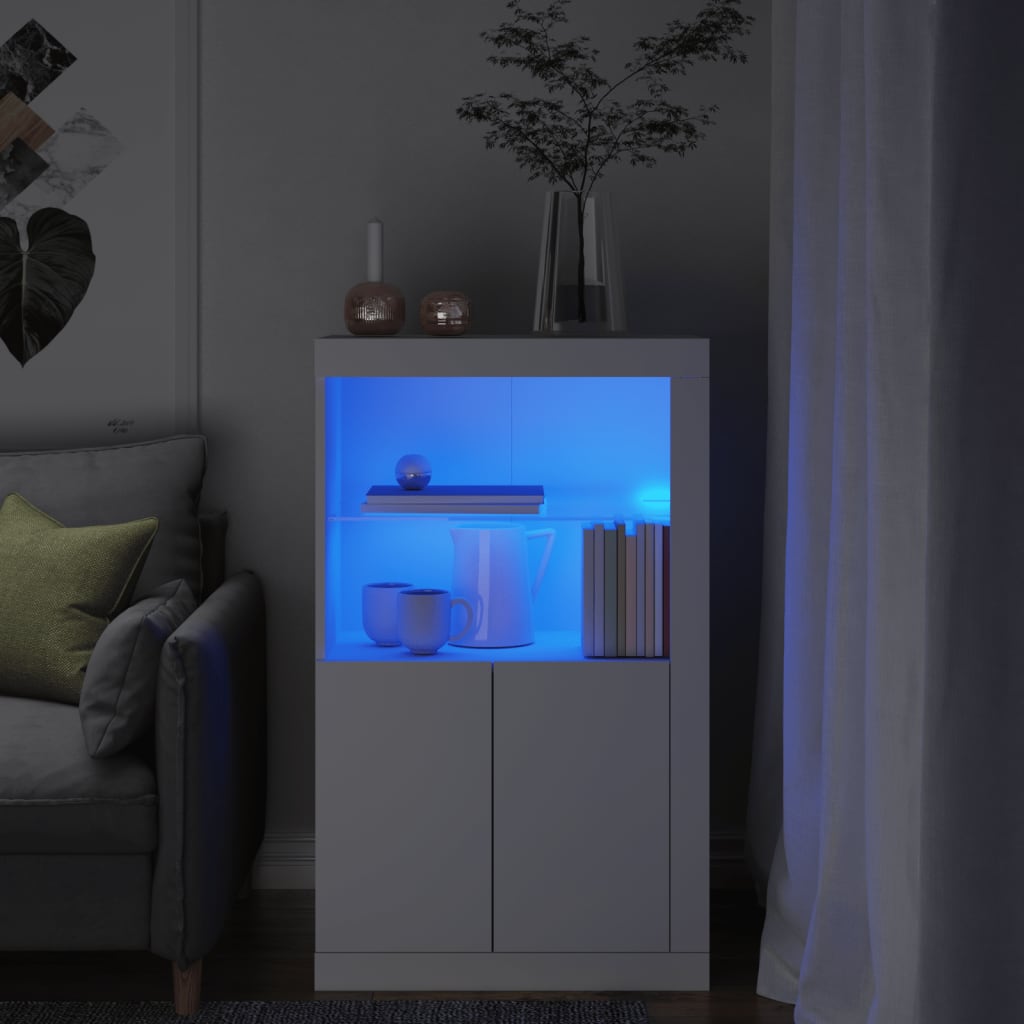 Sidoskåp Med Led-Lampor Konstruerat Trä