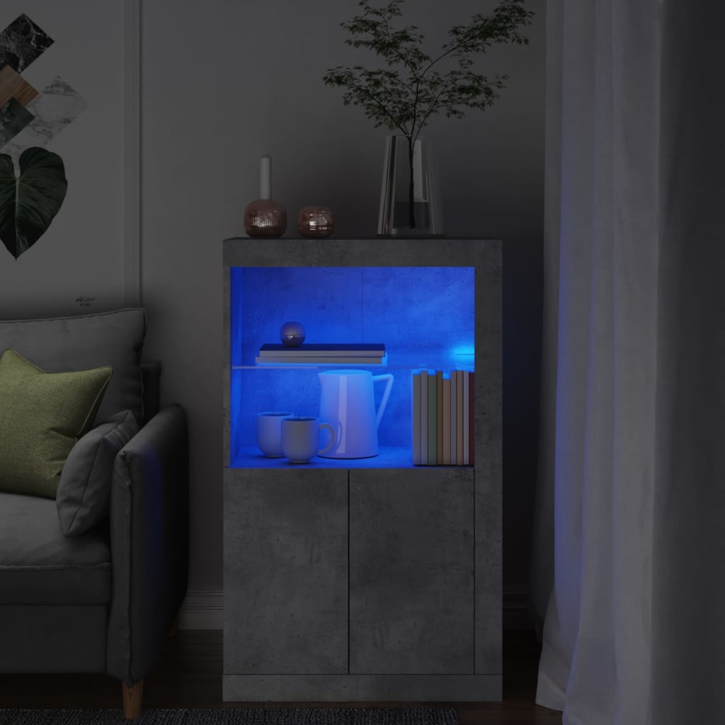 Sidoskåp Med Led-Lampor Konstruerat Trä