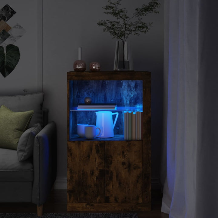 Sidoskåp Med Led-Lampor Konstruerat Trä