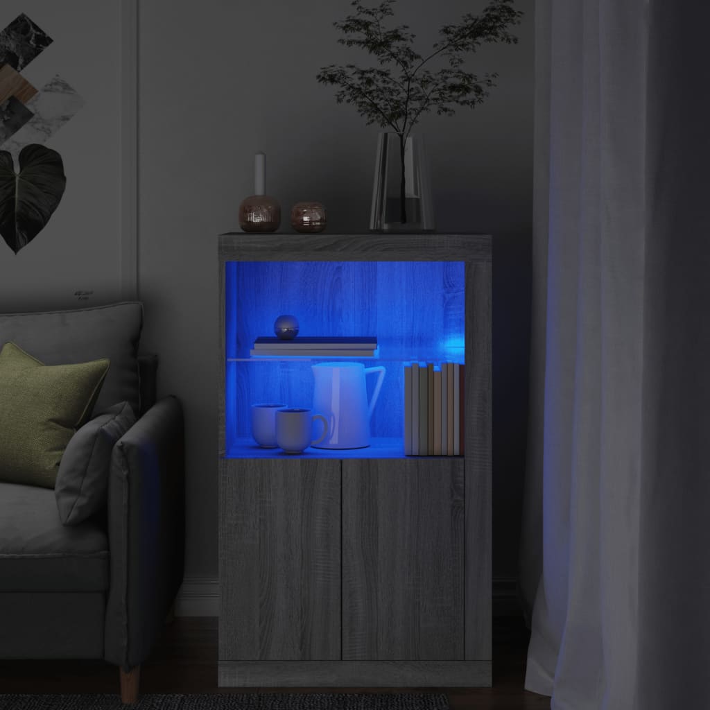 Sidoskåp Med Led-Lampor Konstruerat Trä