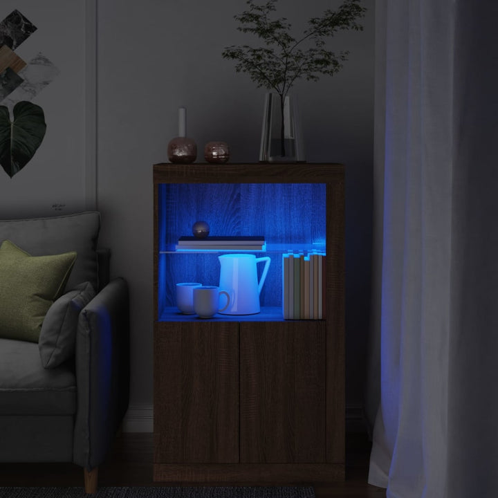 Sidoskåp Med Led-Lampor Konstruerat Trä