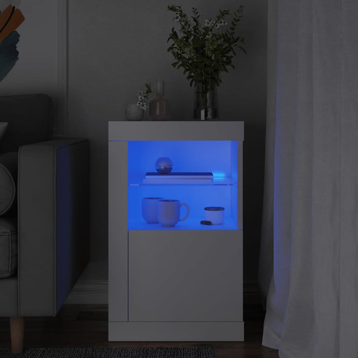 Sidoskåp Med Led-Lampor Konstruerat Trä
