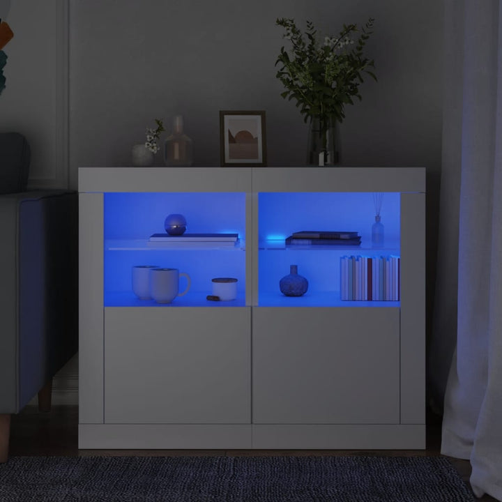 Sidoskåp Med Led-Lampor Konstruerat Trä