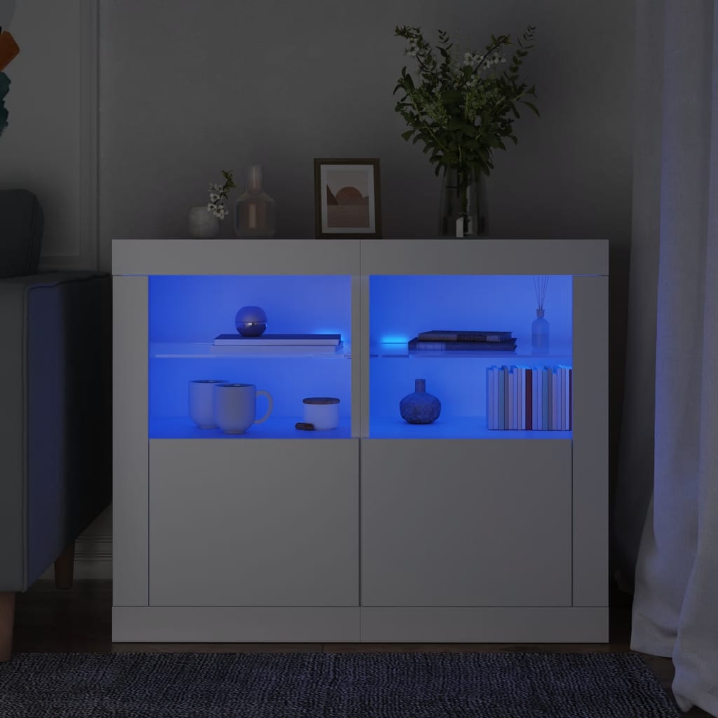 Sidoskåp Med Led-Lampor Konstruerat Trä