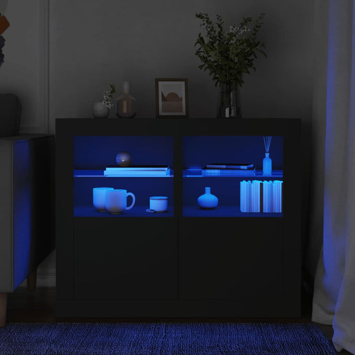 Sidoskåp Med Led-Lampor Konstruerat Trä