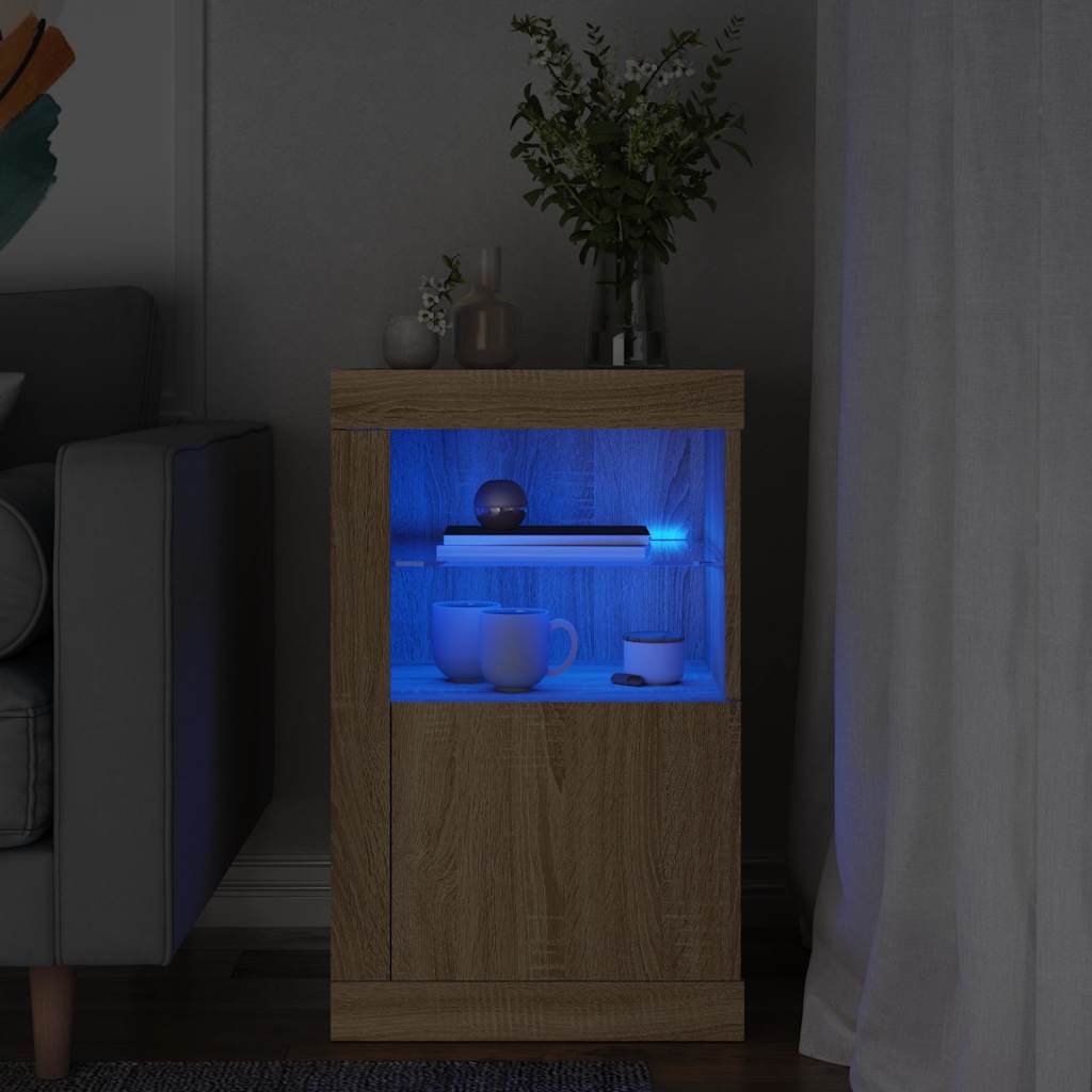 Sidoskåp Med Led-Lampor Konstruerat Trä