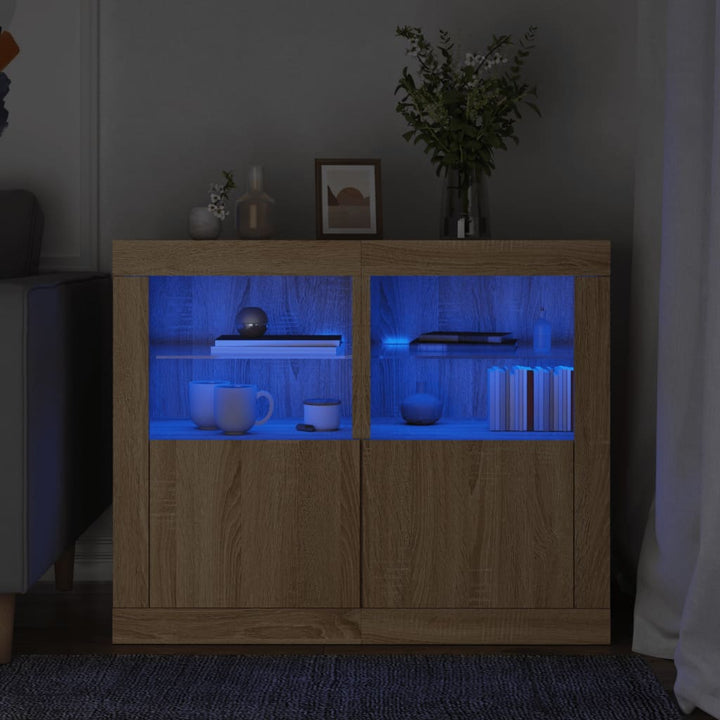 Sidoskåp Med Led-Lampor Konstruerat Trä