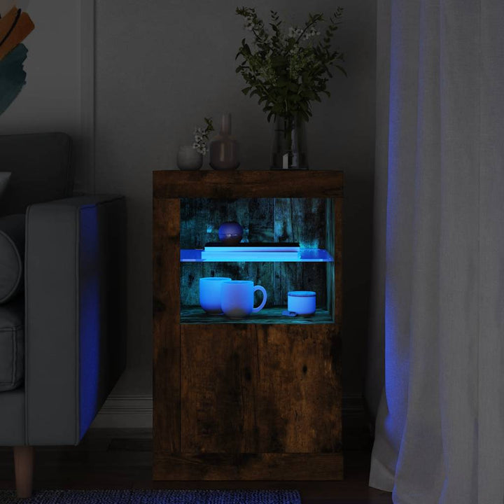 Sidoskåp Med Led-Lampor Konstruerat Trä