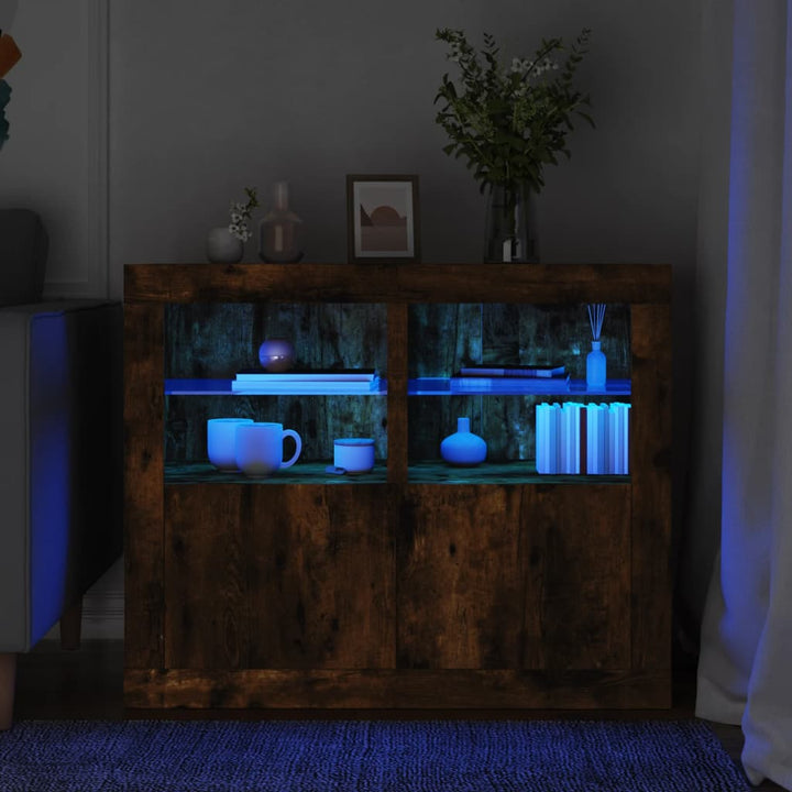 Sidoskåp Med Led-Lampor Konstruerat Trä