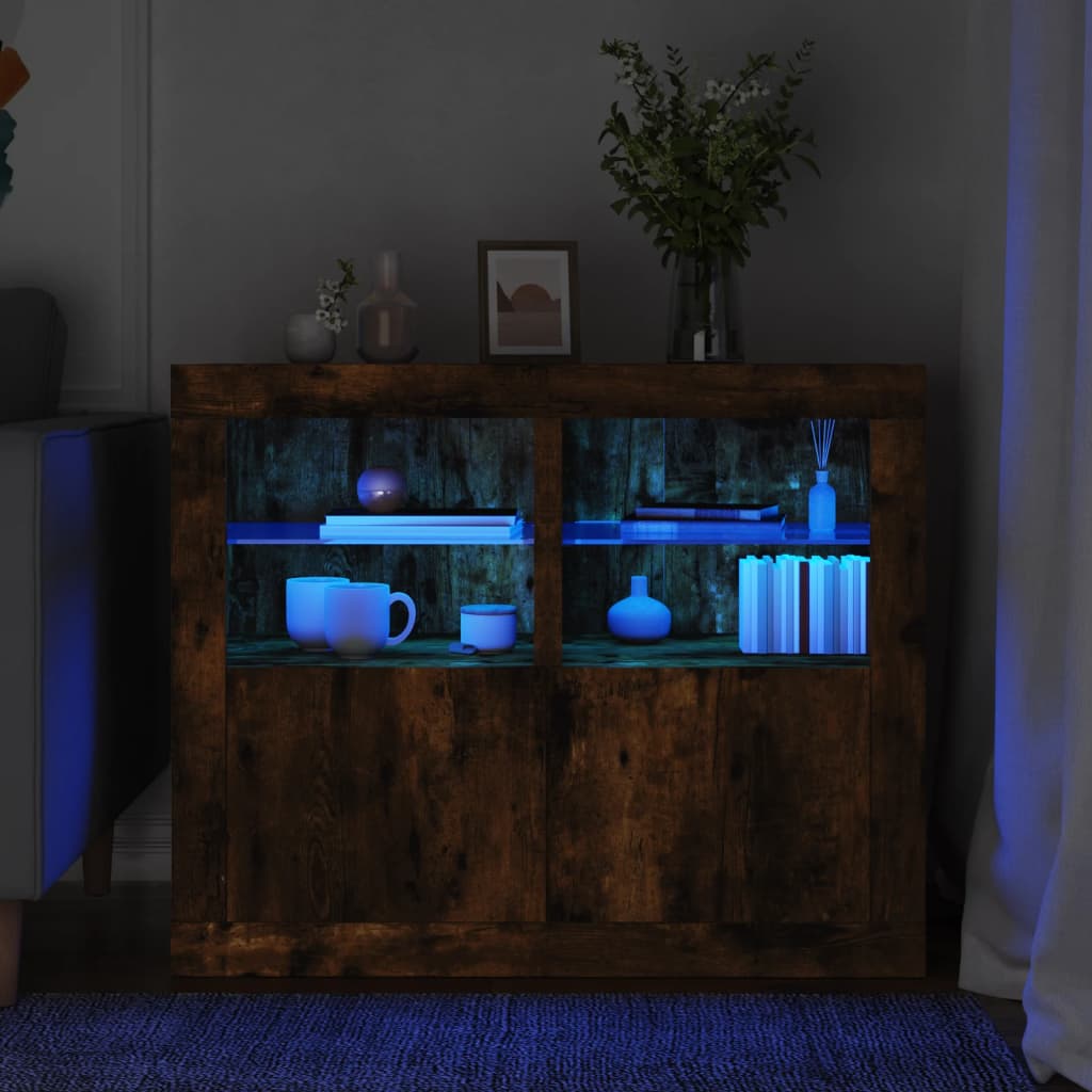 Sidoskåp Med Led-Lampor Konstruerat Trä