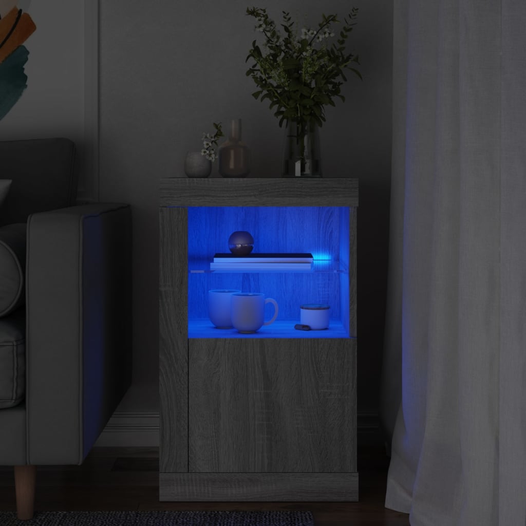 Sidoskåp Med Led-Lampor Konstruerat Trä