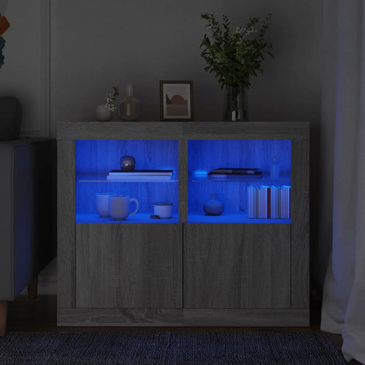 Sidoskåp Med Led-Lampor Konstruerat Trä