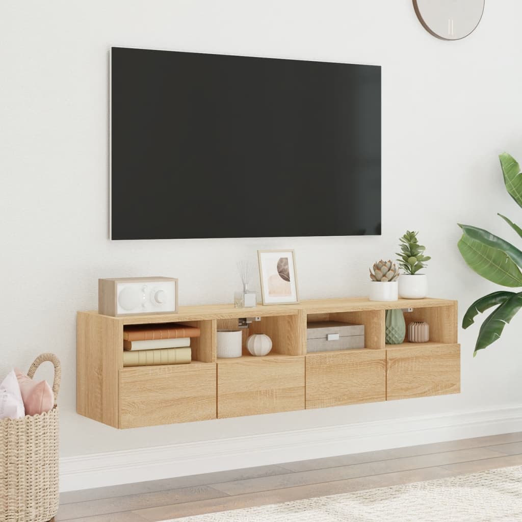 Väggmonterad Tv-Bänk 2 St Sonoma-Ek 60X30X30 Cm Konstruerat Trä