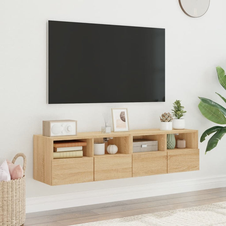 Väggmonterad Tv-Bänk 2 St Sonoma-Ek 60X30X30 Cm Konstruerat Trä