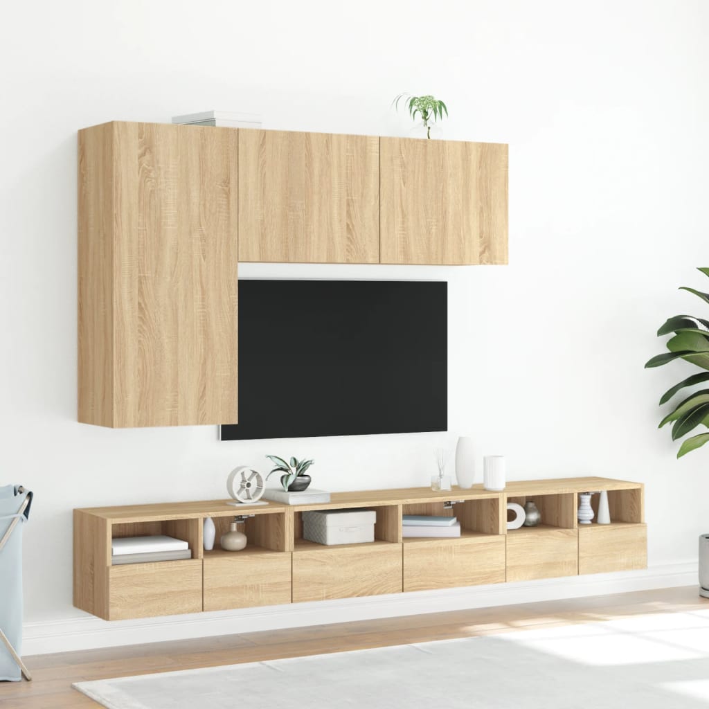 Väggmonterad Tv-Bänk 2 St Sonoma-Ek 60X30X30 Cm Konstruerat Trä