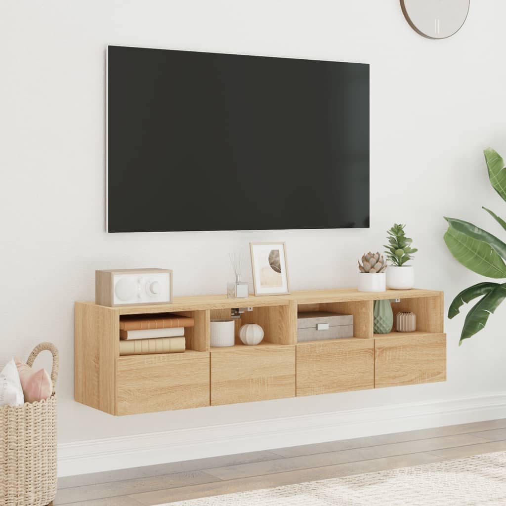 Väggmonterad Tv-Bänk 2 St Sonoma-Ek 60X30X30 Cm Konstruerat Trä