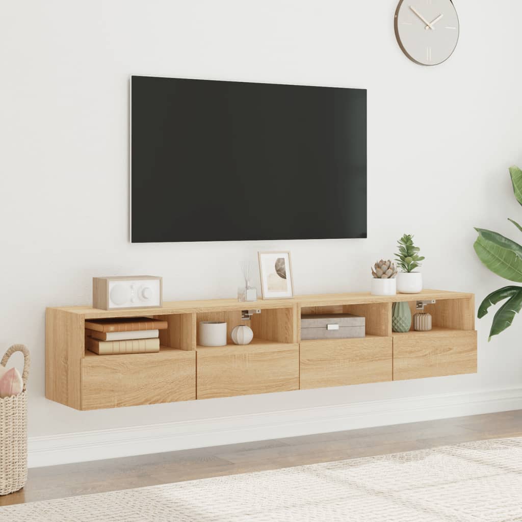 Väggmonterad Tv-Bänk 2 St Sonoma-Ek 80X30X30 Cm Konstruerat Trä