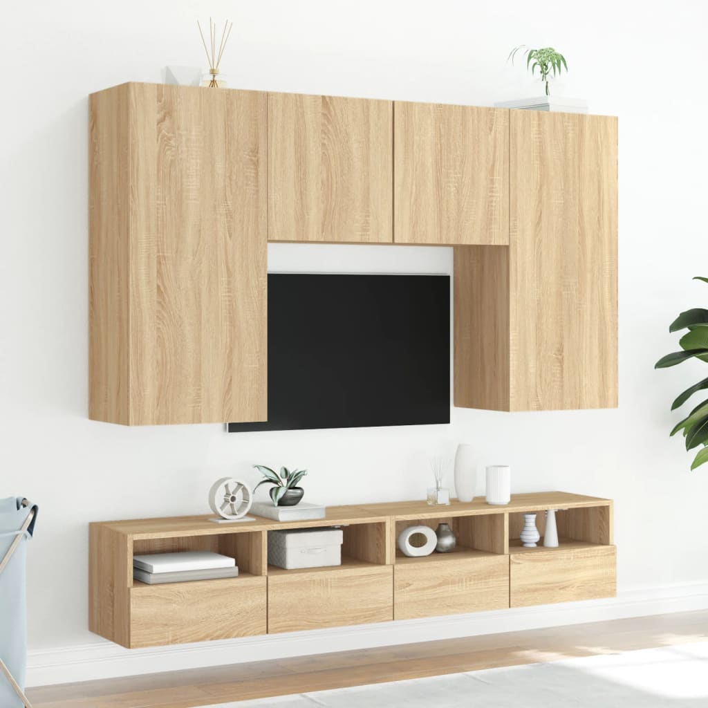 Väggmonterad Tv-Bänk 2 St Sonoma-Ek 80X30X30 Cm Konstruerat Trä