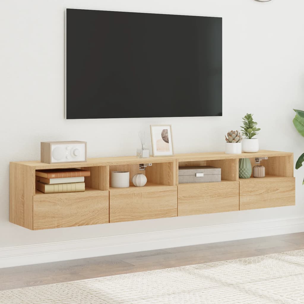 Väggmonterad Tv-Bänk 2 St Sonoma-Ek 80X30X30 Cm Konstruerat Trä