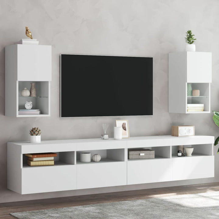 Tv-Bänk Med Led-Belysning 2 St 30,5X30X102 Cm