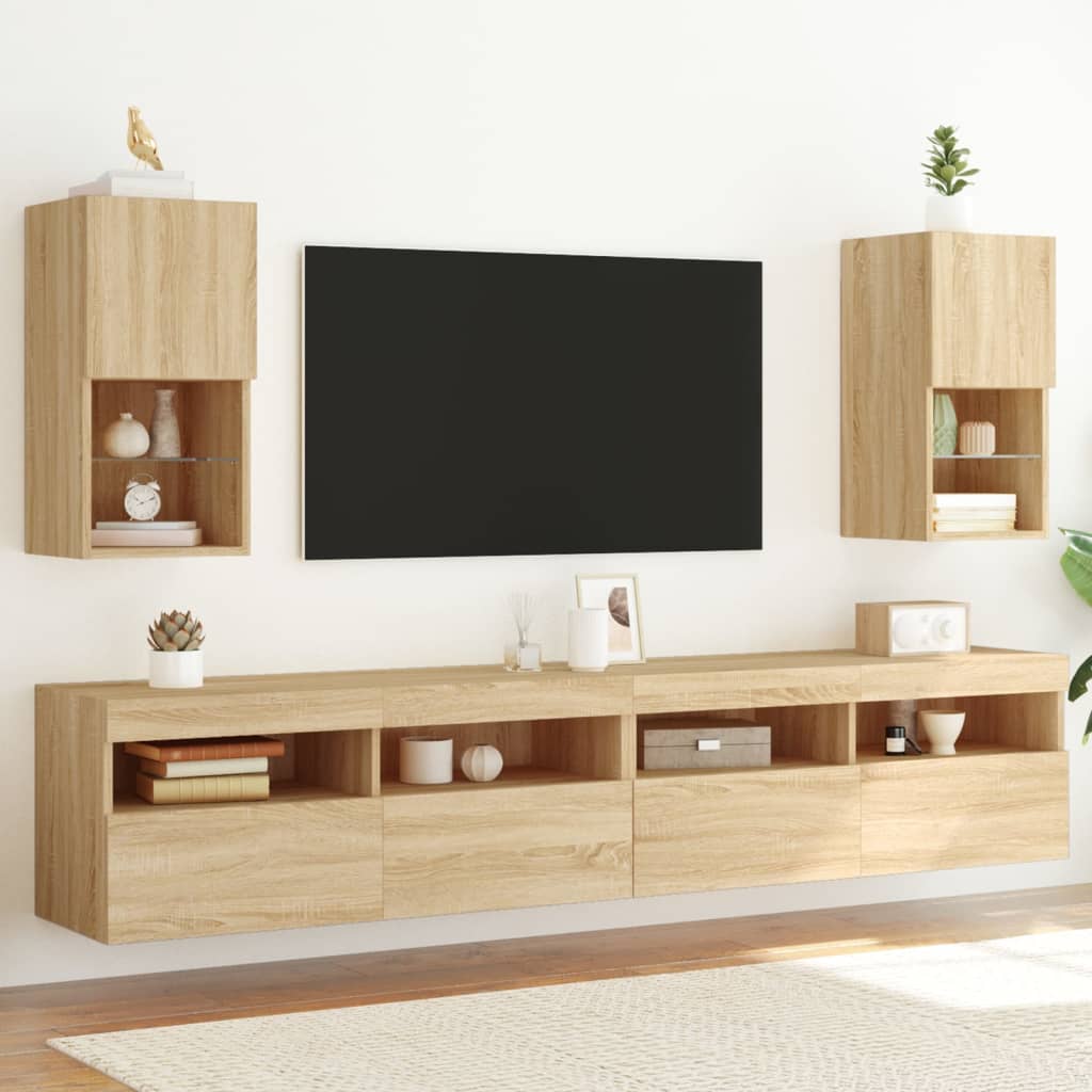 Tv-Bänk Med Led-Belysning 2 St 30,5X30X102 Cm