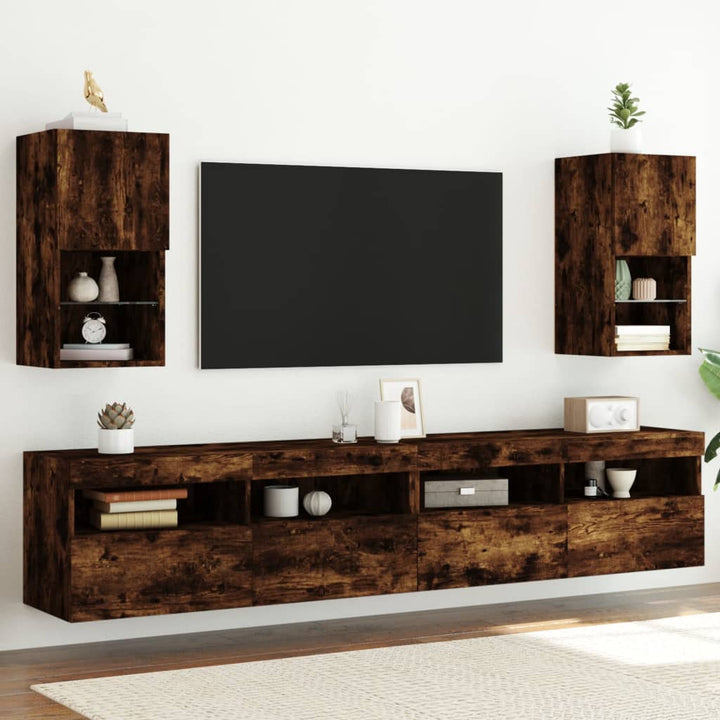 Tv-Bänk Med Led-Belysning 2 St 30,5X30X102 Cm