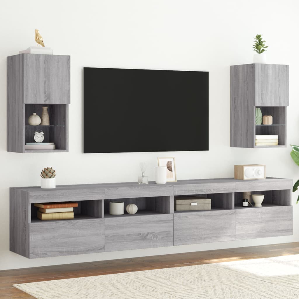 Tv-Bänk Med Led-Belysning 2 St 30,5X30X102 Cm