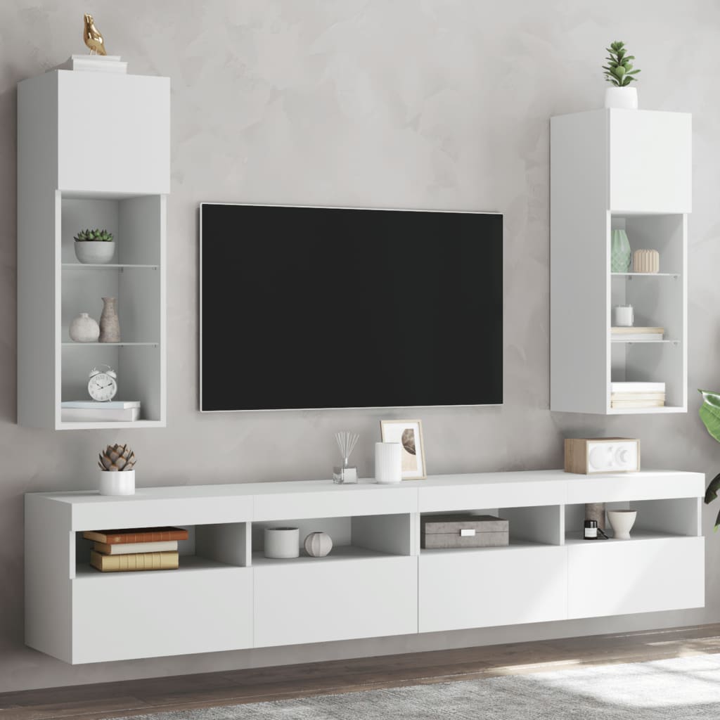 Tv-Bänk Med Led-Belysning 2 St 30,5X30X102 Cm