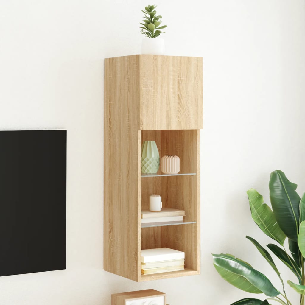 Tv-Bänk Med Led-Belysning 2 St 30,5X30X102 Cm