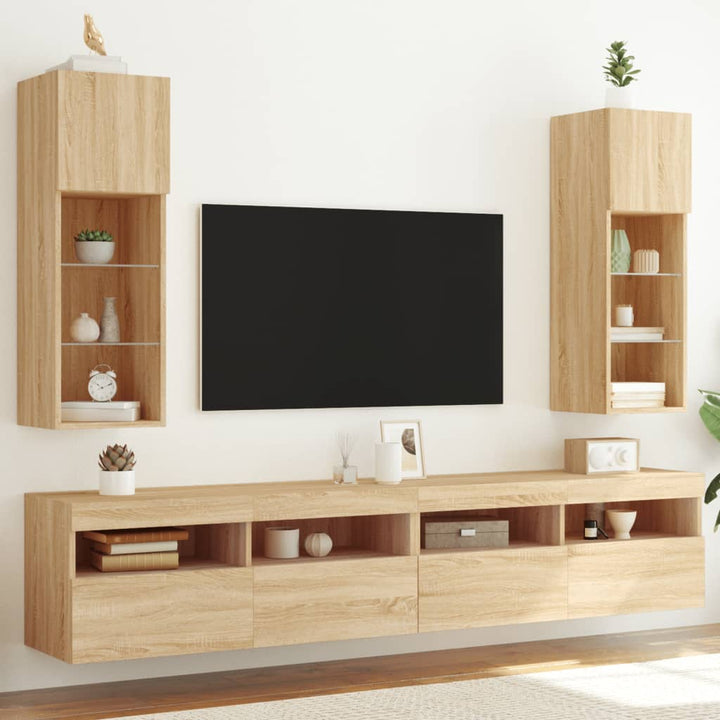 Tv-Bänk Med Led-Belysning 2 St 30,5X30X102 Cm